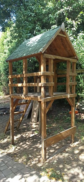 Domek drewniany dla dzieci, zjeżdżalnia, huśtawka, drabinka dobry stan