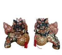 2 figurki ceramiczne porcelanowe Foo Dog Guardian Lion Statua