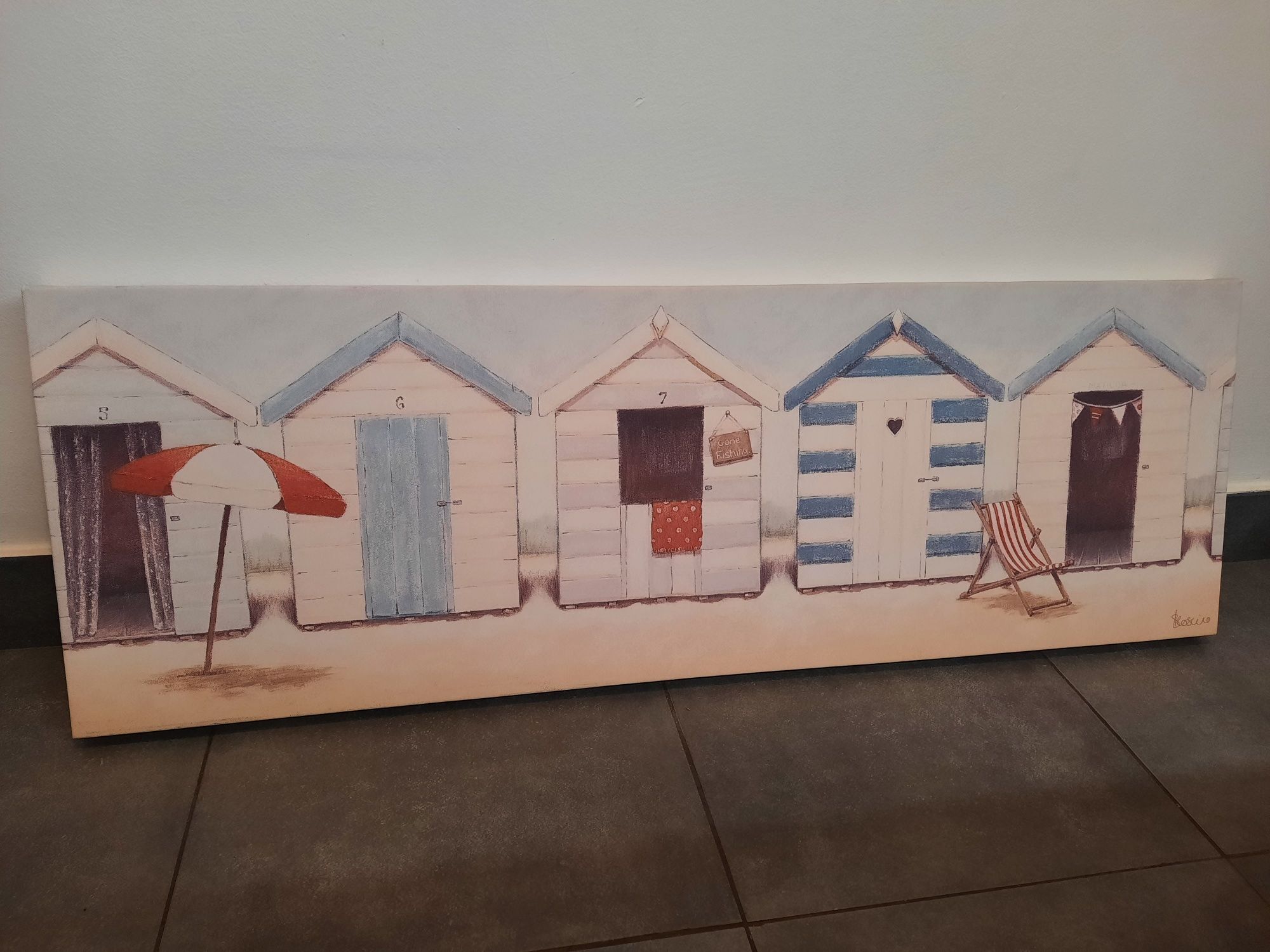 Obraz, grafika, drukowany na płótnie, domki na plaży,  90x30 cm