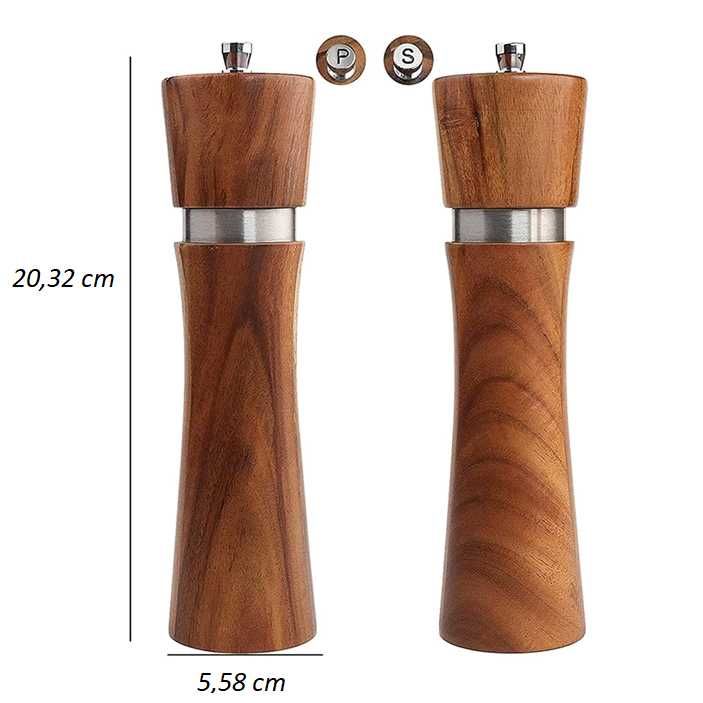 2×Ręczny drewniany Młynek Do Soli I Pieprzu zestaw z łyżką i szczotką
