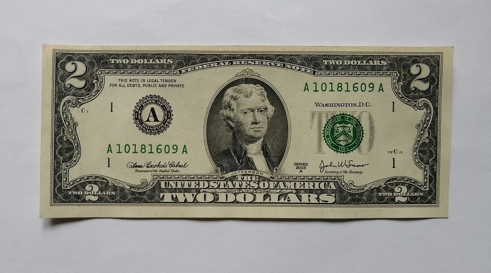 Банкнота 2 доллара США 2003 год