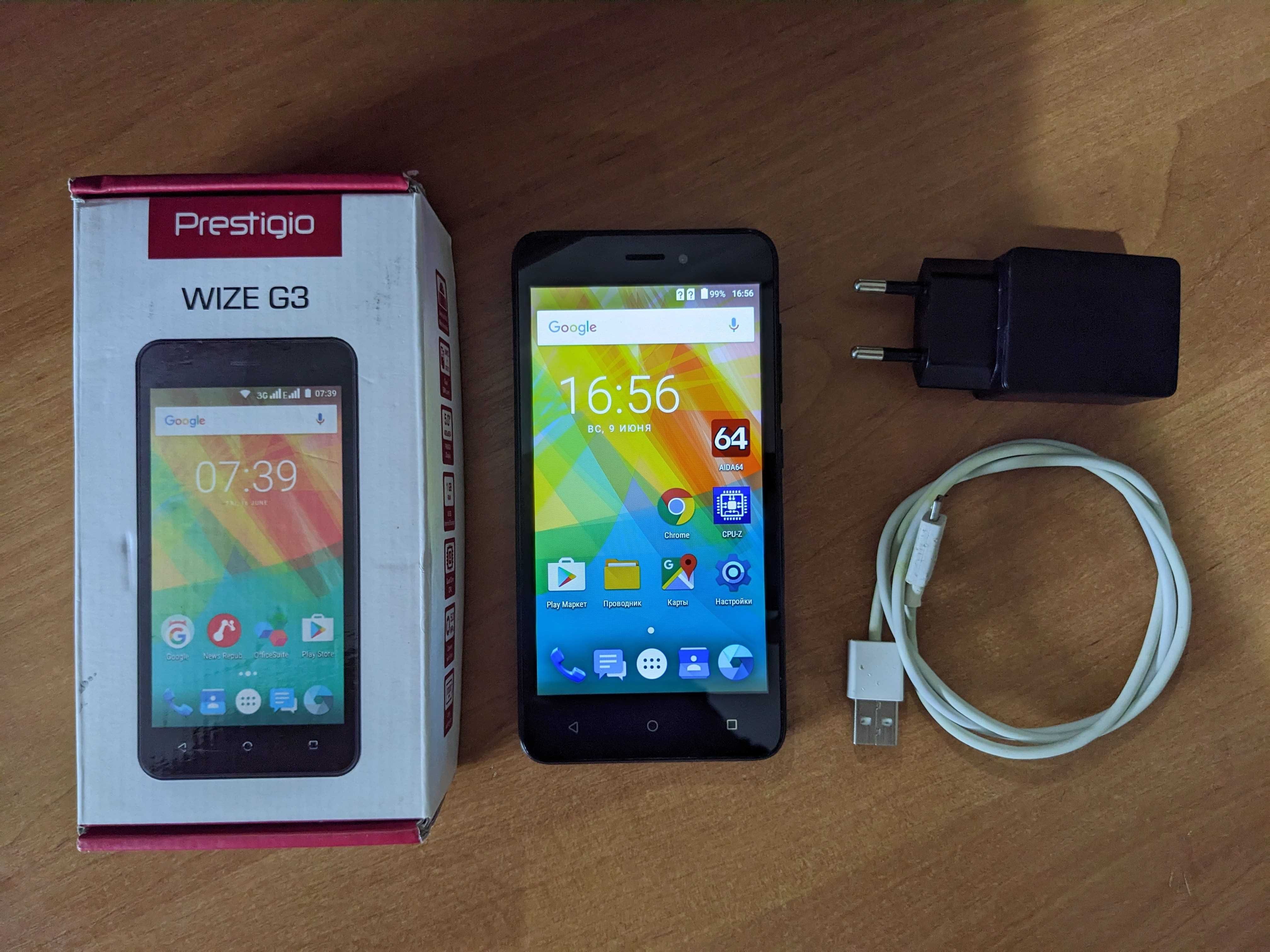 Смартфон Prestigio MultiPhone Wize G3 3510 блочек, кабель, коробка