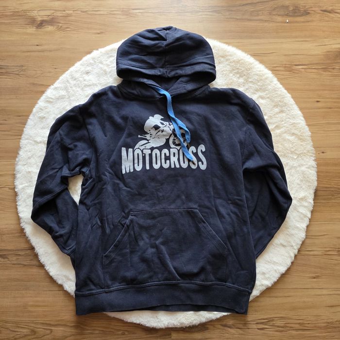 Granatowa męska bluza z kapturem i białym nadrukiem L Motocross