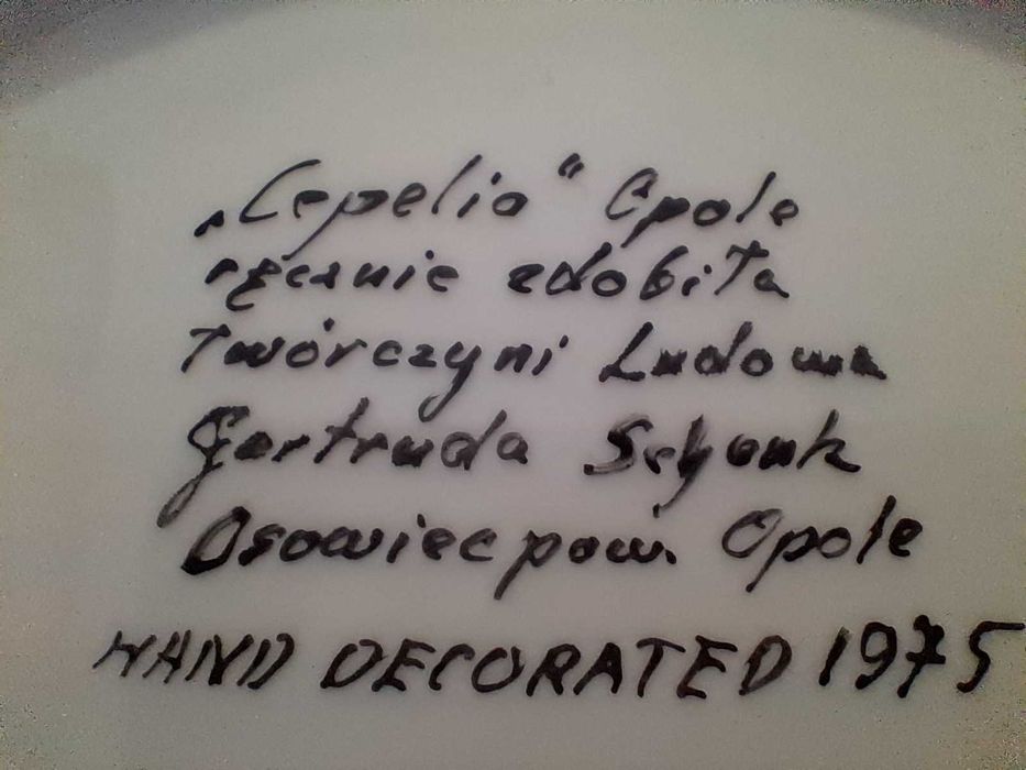 Talerz ręcznie malowany  Cepelia Opole PRL 1975 r.