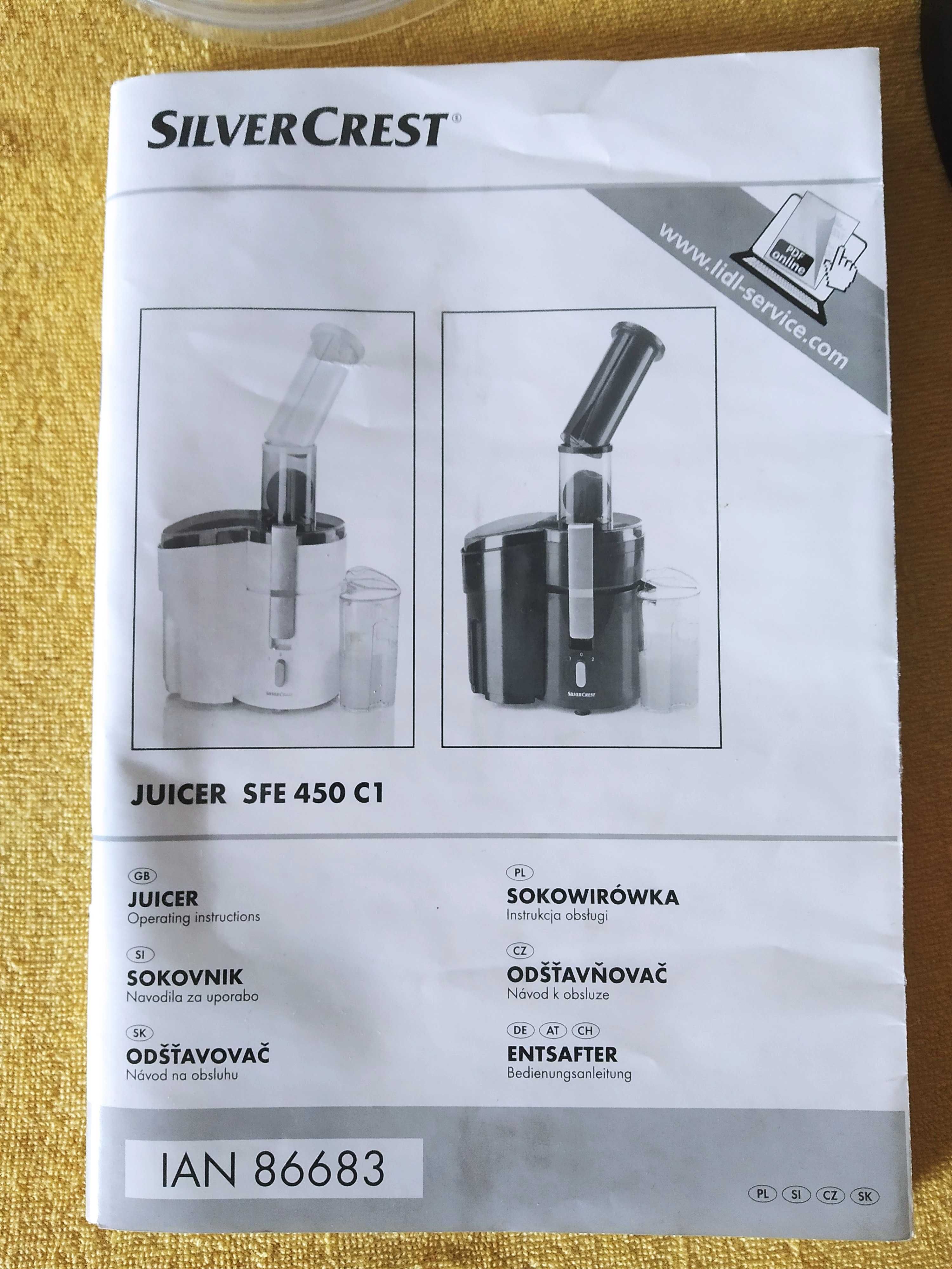 Sokowirówka Silver Crest model SFE 450 C1 o mocy 450W.