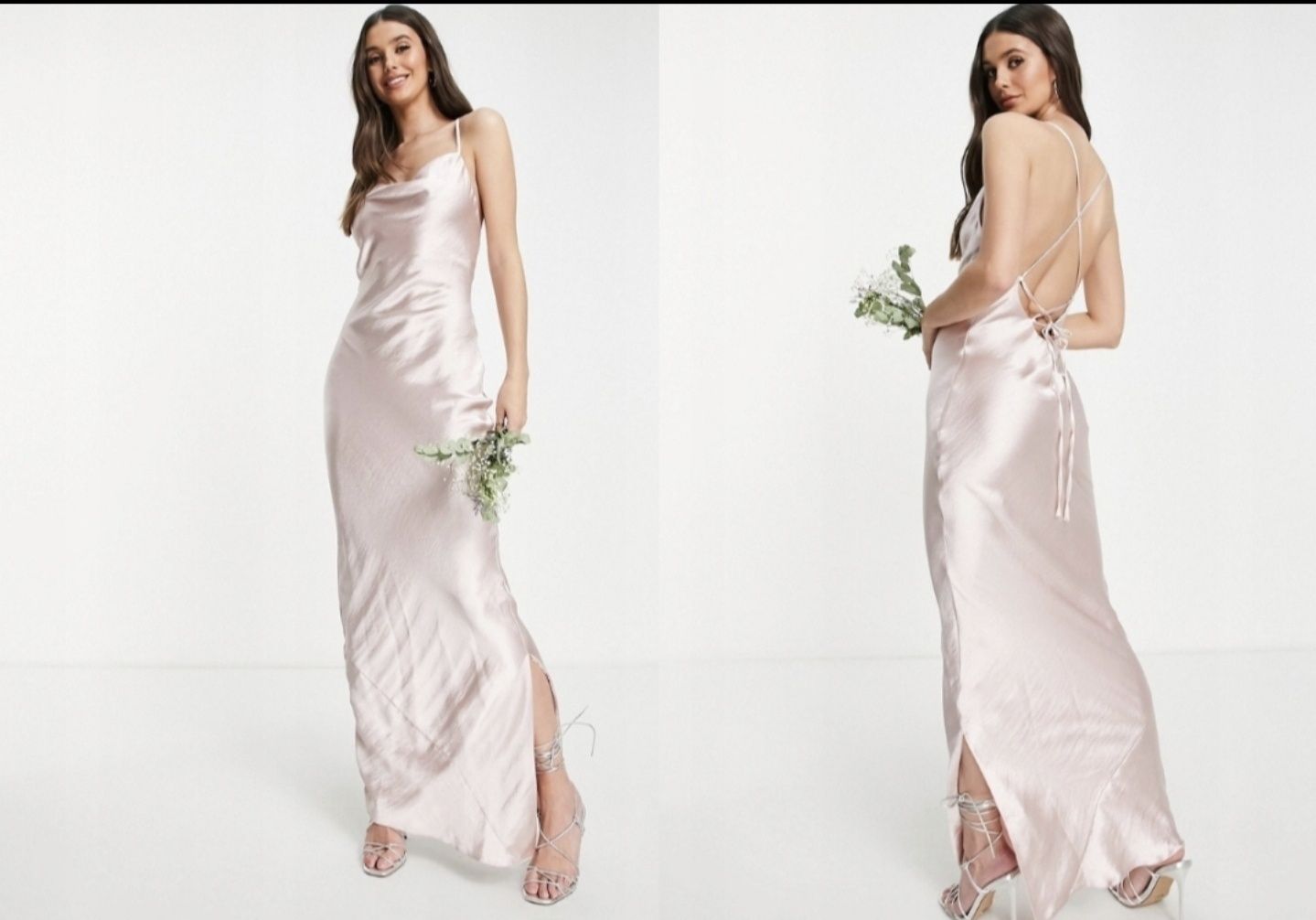 Nowa Satynowa Suknia Odkryte Plecy Asos Roz. XXXL/48/20
