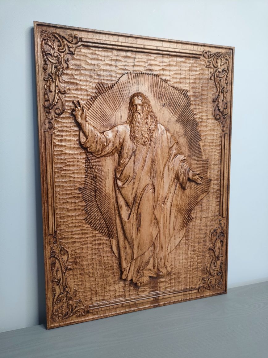 Obraz Jezus Chrystu z naturalnego drewna 3D Prezent rzeźba 44x32