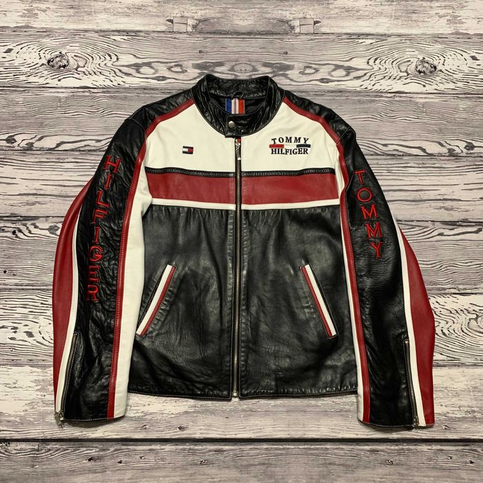 Кожаная куртка Tommy Hilfiger Signature Racer Biker Jacket F1 Y2k Vtg