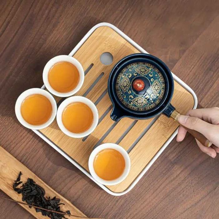 Дорожній набір для чайної церемонії Lesko blue керамічний 6 предметів