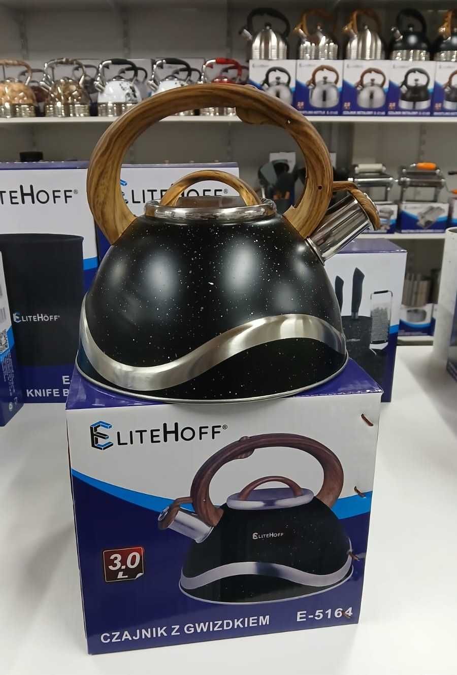 Czajnik z gwizdkiem 3L czarny marmurek Elitehoff 5164