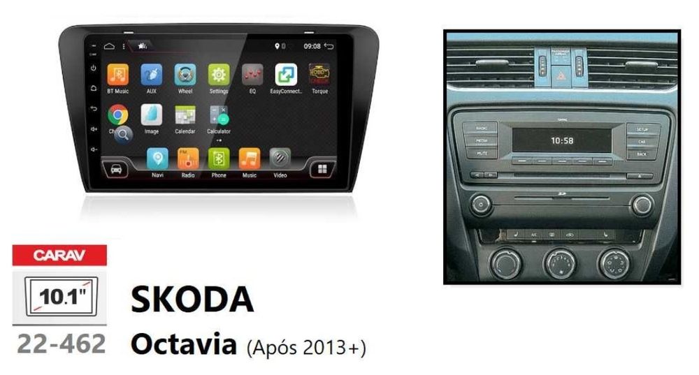 Radio 2 DIN Skoda Octavia (4+32 GB) + Android + Carplay e Android auto