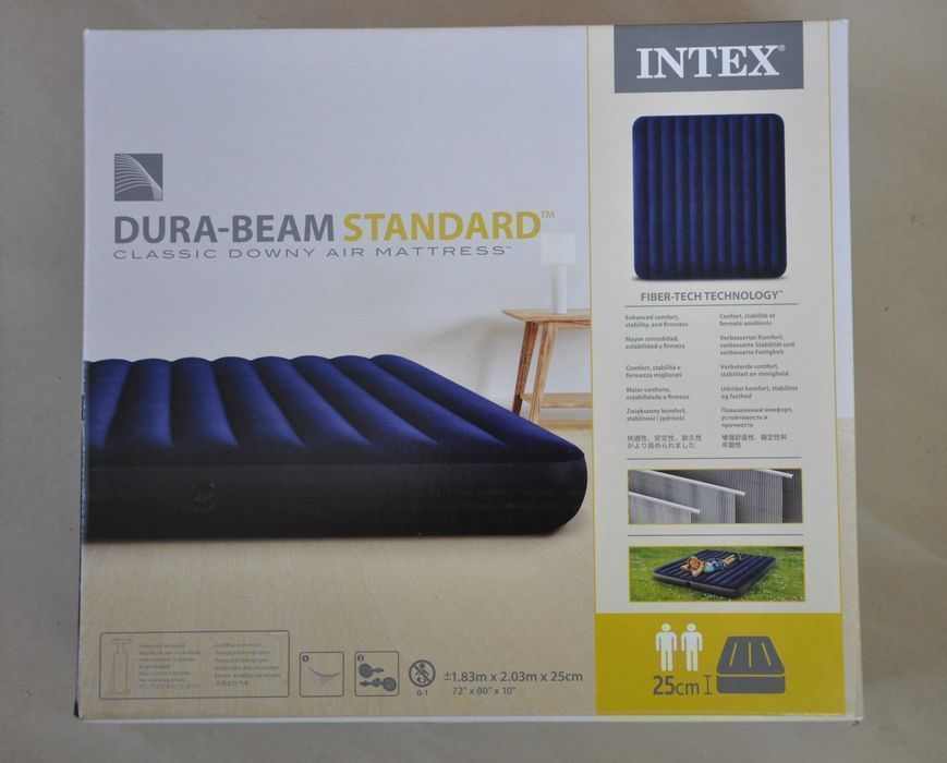 Надувной одноместный матрас односпальный велюровый Intex насос