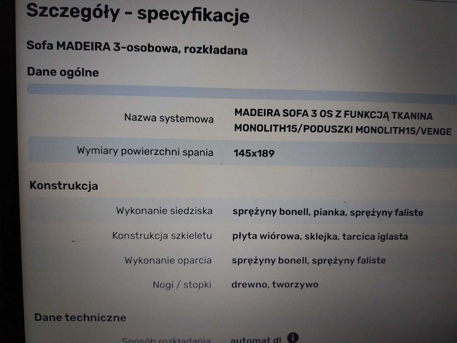 Sofa Madeira 3-osobowa rozkładana z funkcją spania