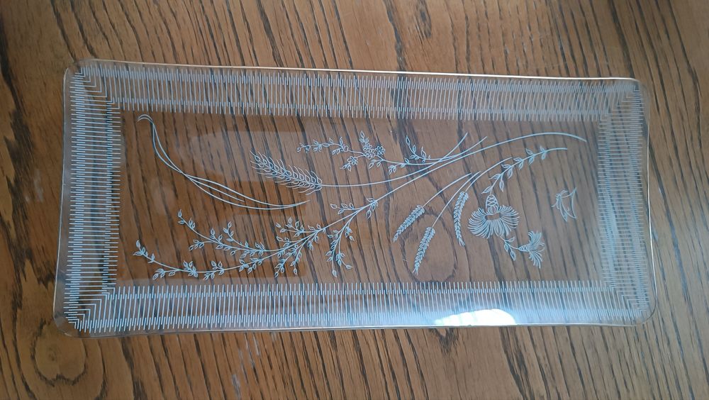 Szklany, prostokątny półmisek PRL