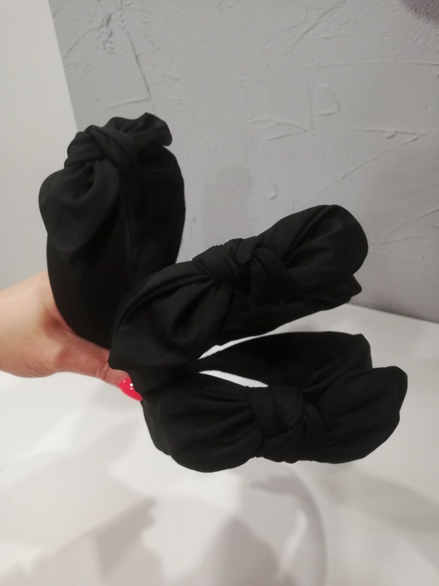 Opaska do włosów bandana turban węzeł kokarda satynowa czarna satyna