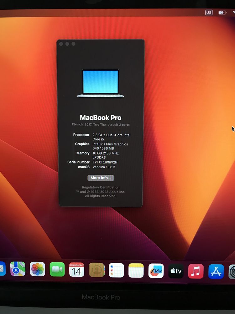 Ноутбук комп мак Macbook Pro 13” 2017 1708 16Gb/256Gb intel iris 1.5GB
