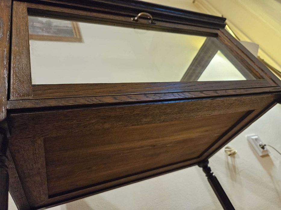 Stylowy barek / witrynka – drewno, szkło, lustro, na kółkach