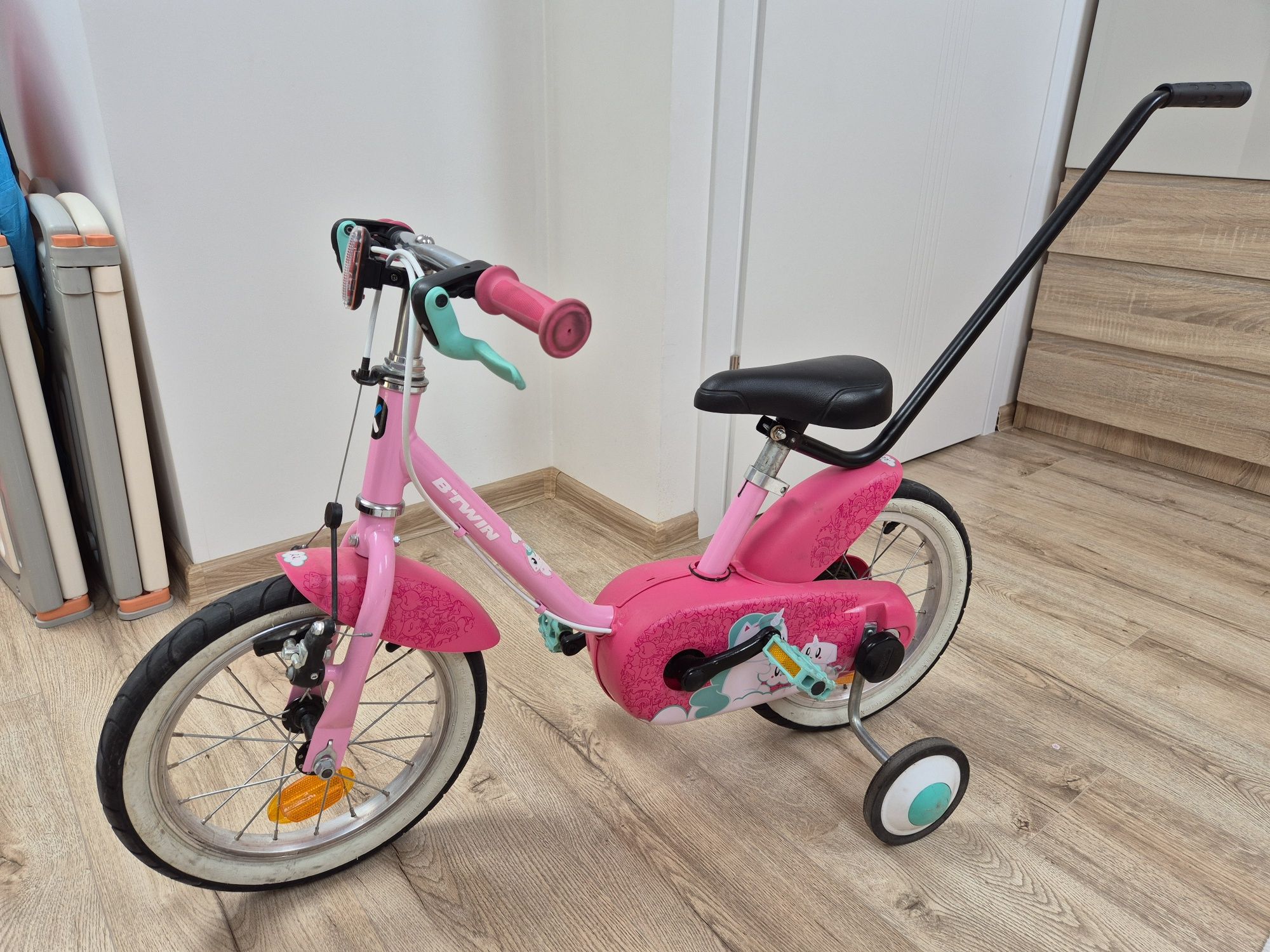 Rowerek BTWIN 500 - 14 cali Jednorożec różowy
