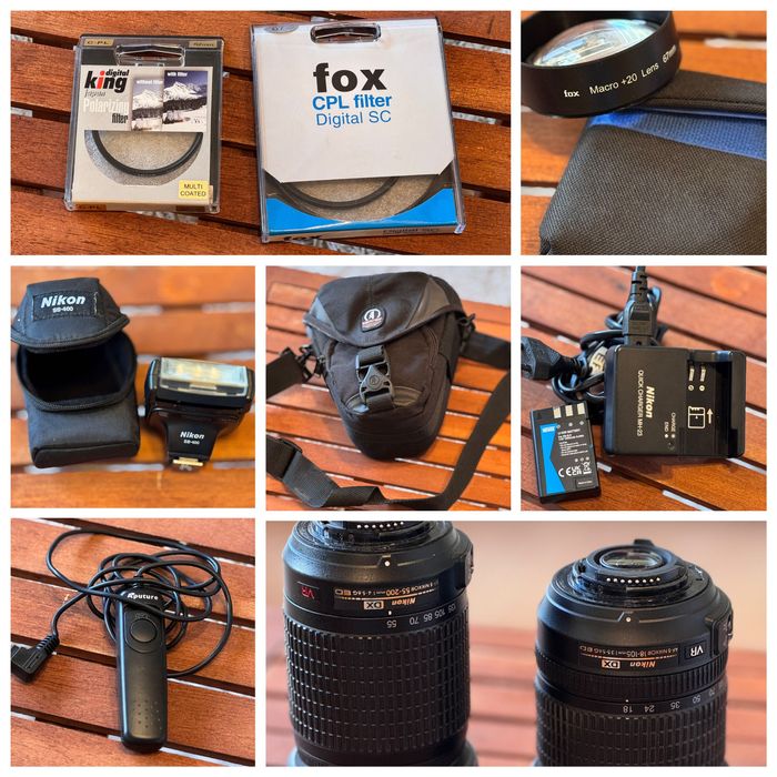 Aparat Nikon D5000 z obiektywami Nikkor 18-105 i 55-200 + filtry