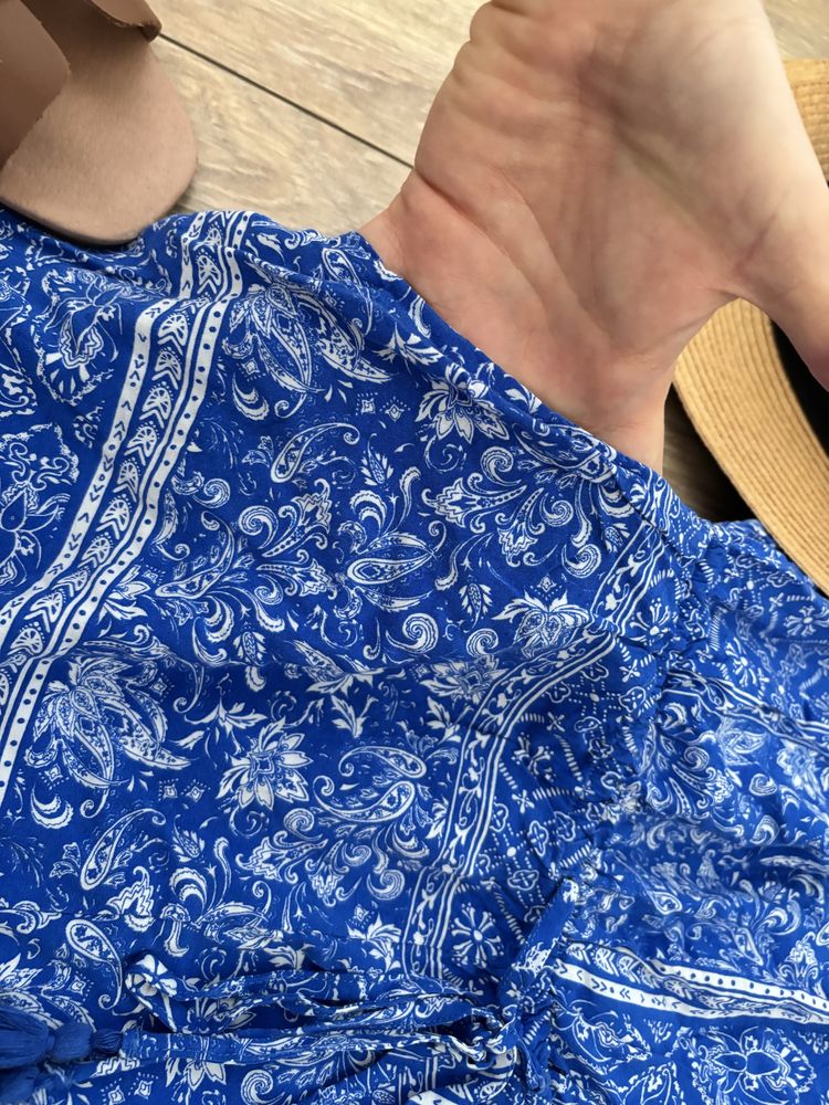 Kombinezon letni damski boho wiązany chwosty S granatowy jak nowy