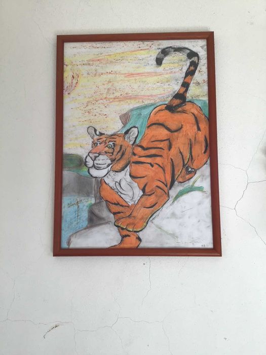 quadro pintado a mao de tigre