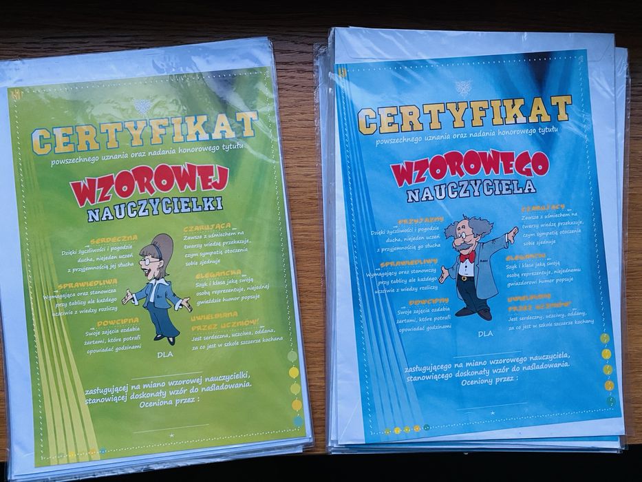 Dyplom certyfikat kartka życzenia dla nauczyciela nauczycielki dzień e