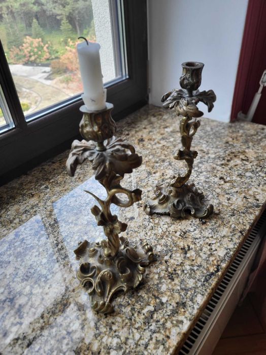 Dwa piękne świeczniki mosiężne stylowe