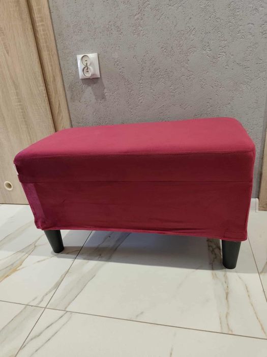 Ławka, podnóżek winna czerwień, 70x35x41 cm, tapicerowana aksamitem