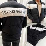 Czarna zimowa kurtka z dużym napisem Calvin Klein rozmiar XXL