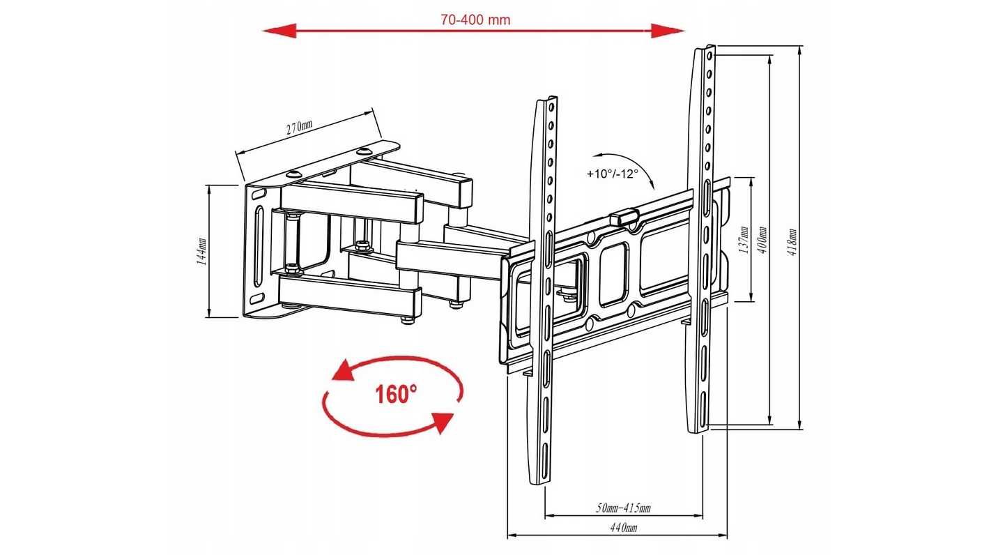 EXTRA Mocny OBROTOWY UCHWYT do TELEWIZORA 25-70 cali Uniwersalny