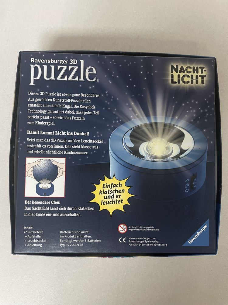Puzzle 3D globus podświetlane na podstawie 72 elementy. Ravensburger