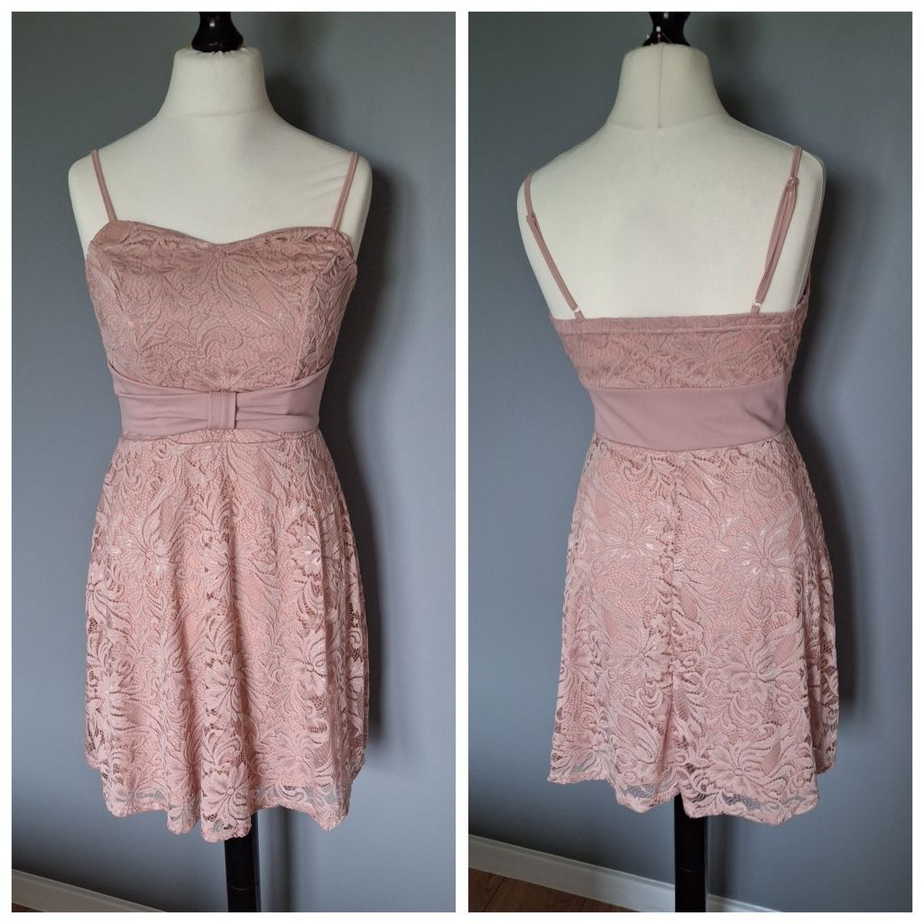 Koronkowa elegancka sukienka 40 l 42 xl rozkloszowana
