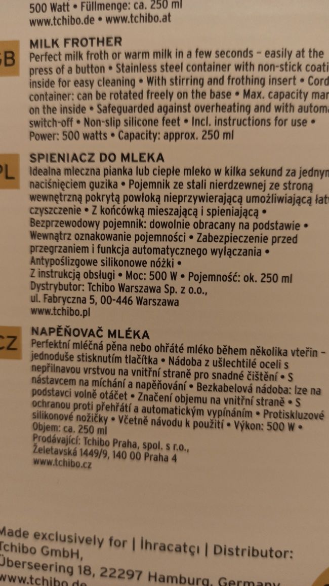 Elektryczny spieniacz do mleka Tchibo