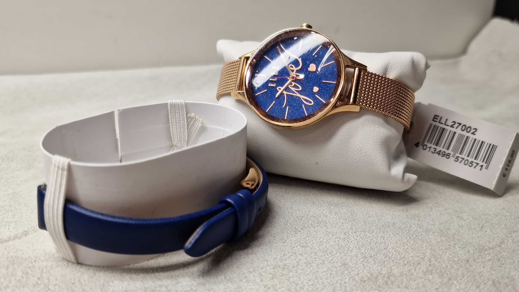 Zegarek damski Elle niebieski z elementami "złota"  Model ELL27002.