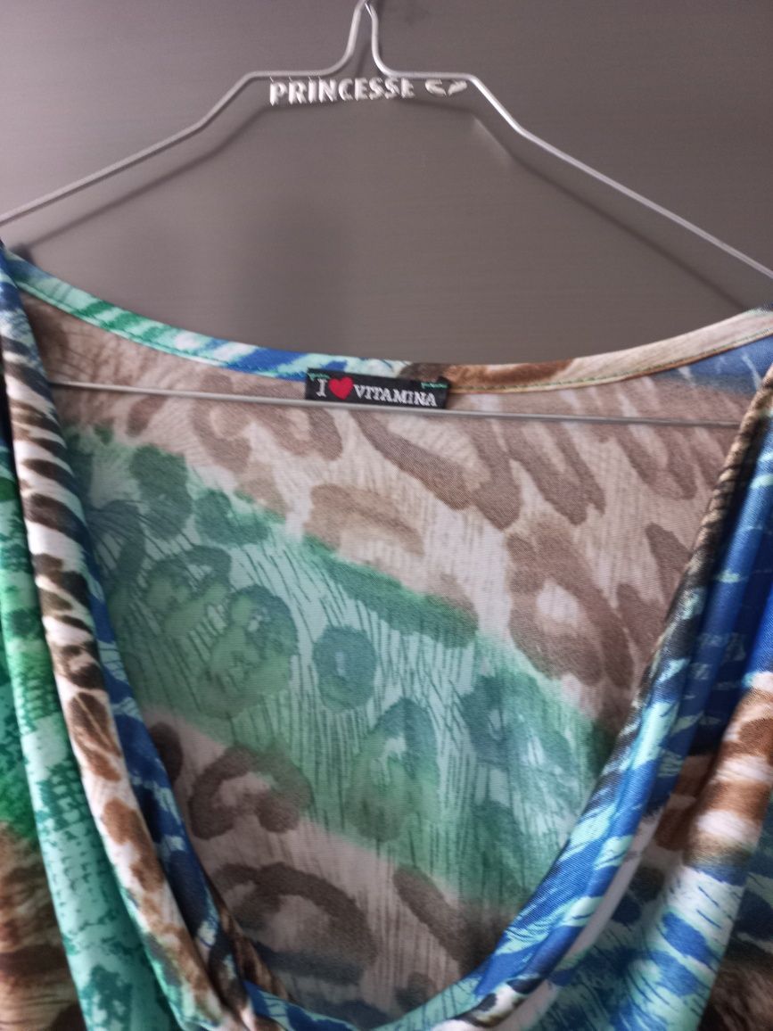 Vestido/túnica novo em tons de verde, azul e castanho