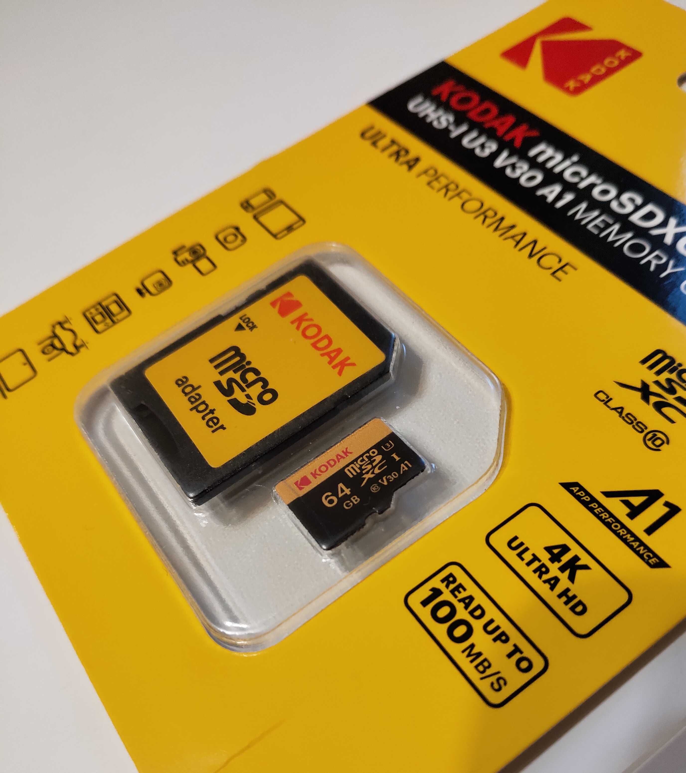 Запечатанная microSD карта памяти Kodak 64 Gb V30 микро СД 10 class Гб