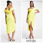 ASOS 36R długa cytrynowa sukienka midi z odkrytymi ramionami