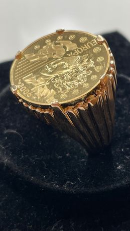 Anel de libra em ouro com moeda de 10€ de França