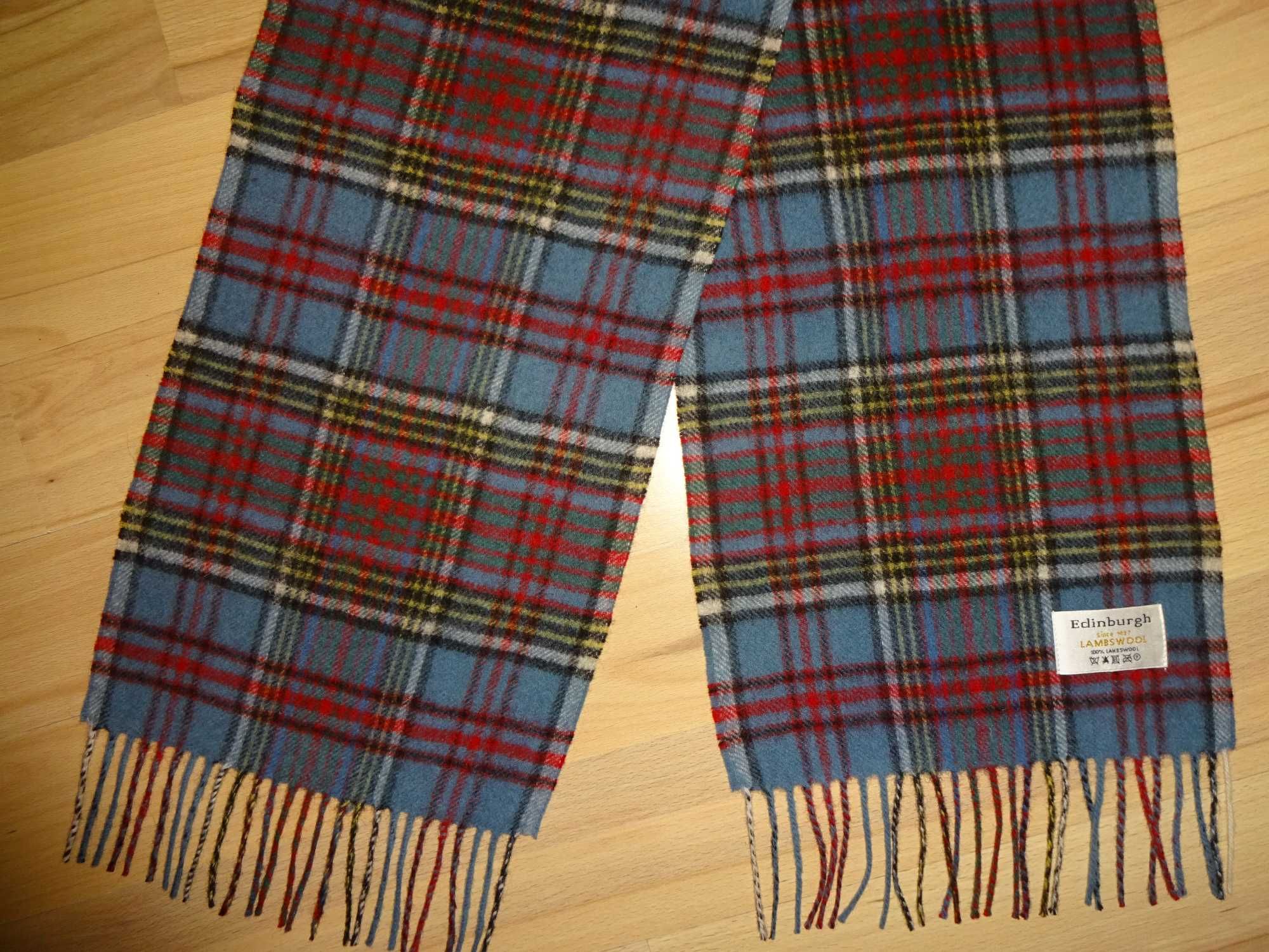 EDINBURGH 100% Lambswool LUX wełniany męski szal szalik w kratkę