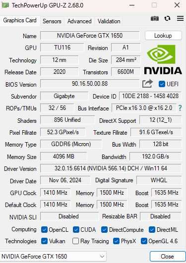 Gigabyte GeForce GTX 1650 OC