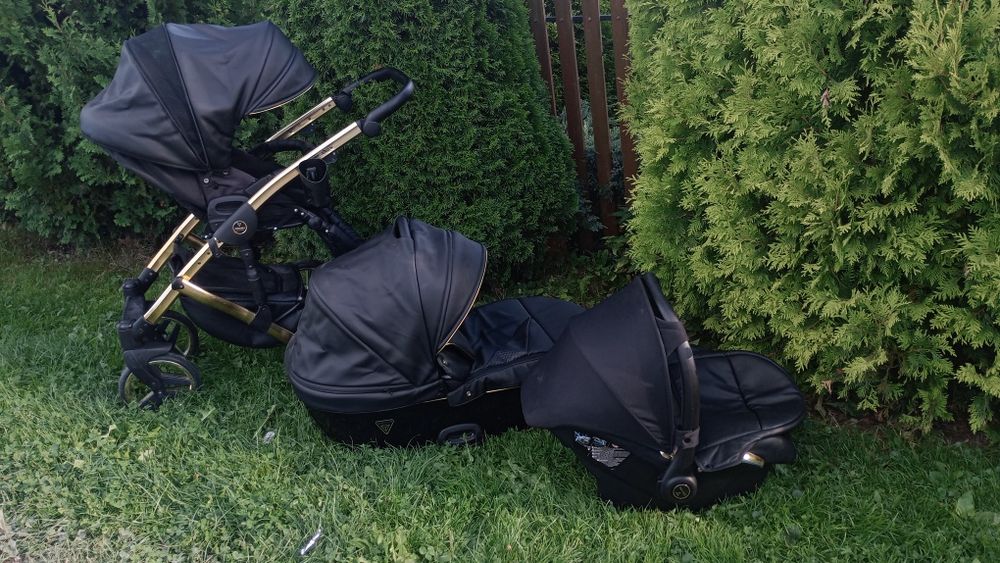 Wózek czarny złoty wielofunkcyjny fotelik  głeboki spacerówkaka