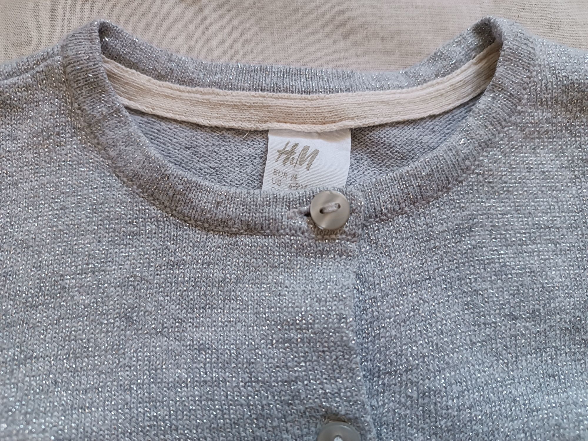 Sweterek rozpinany świąteczny święta elegancki H&M r. 74 srebrna nitka