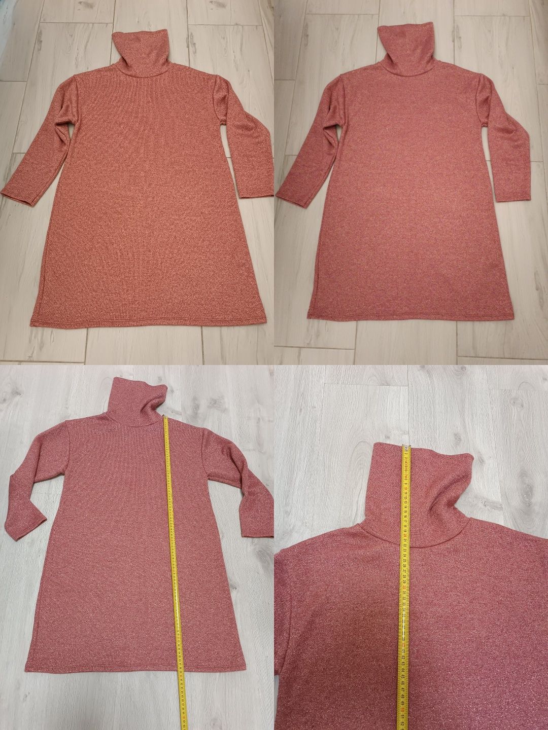 Sukienka nowa bez metki golf brokat pudrowy róż uniwersalna S M L XL