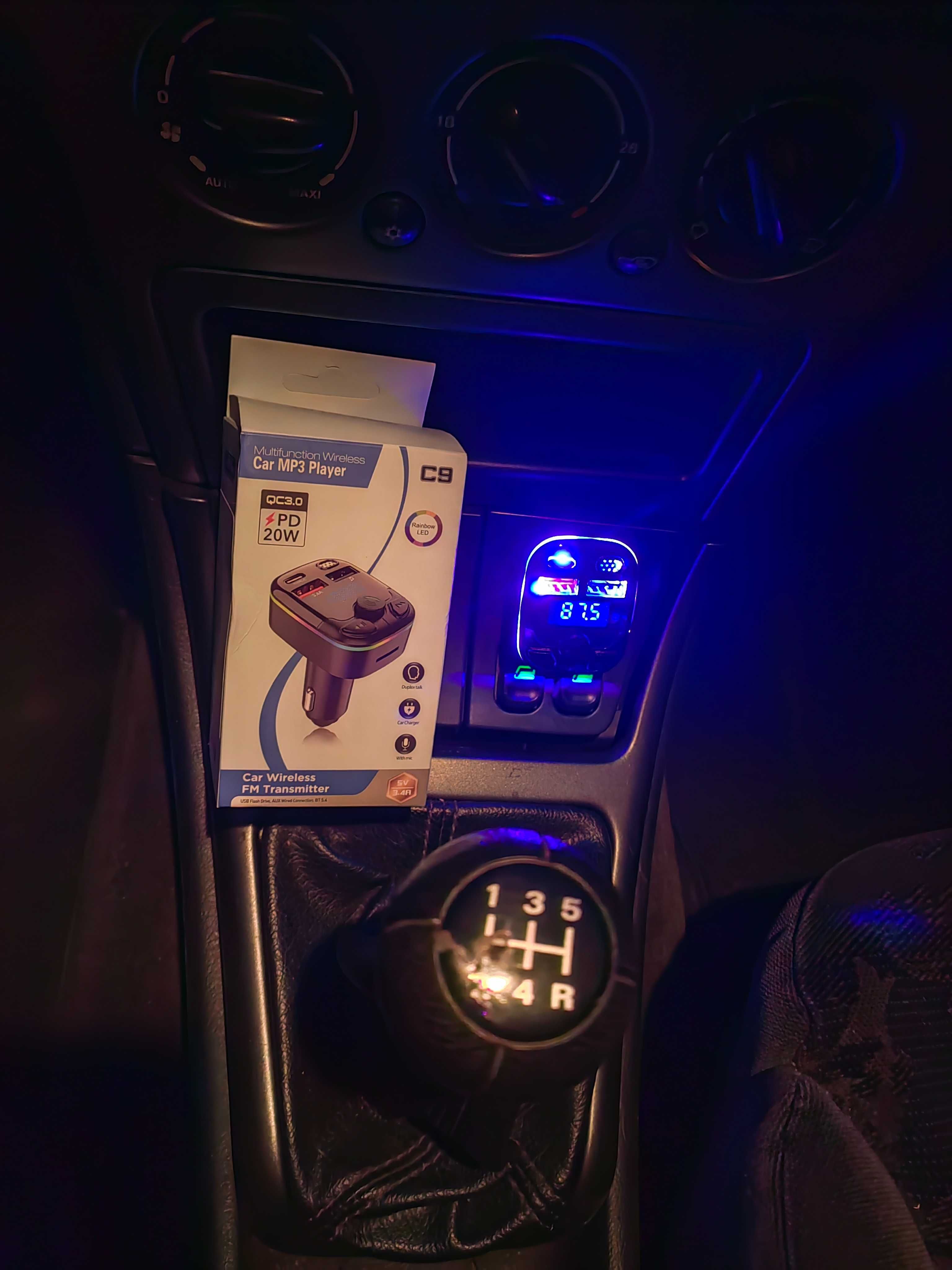 Transmiter Samochodowy FM Bluetooth 5.0 | 2x USB + usb-c | MP3