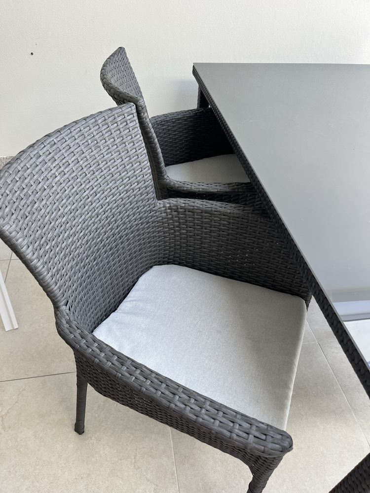 Conjunto sofa exterior jardim + mesa com 4 cadeira