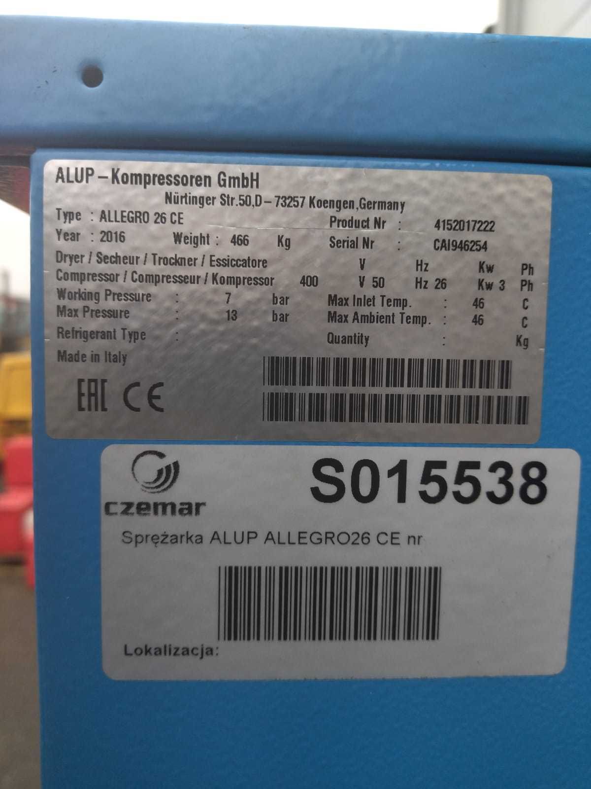 SPRAWNA!!! Sprężarka śrubowa ALUP ALLEGRO26 CE 26kW 4,73m3/min S015538