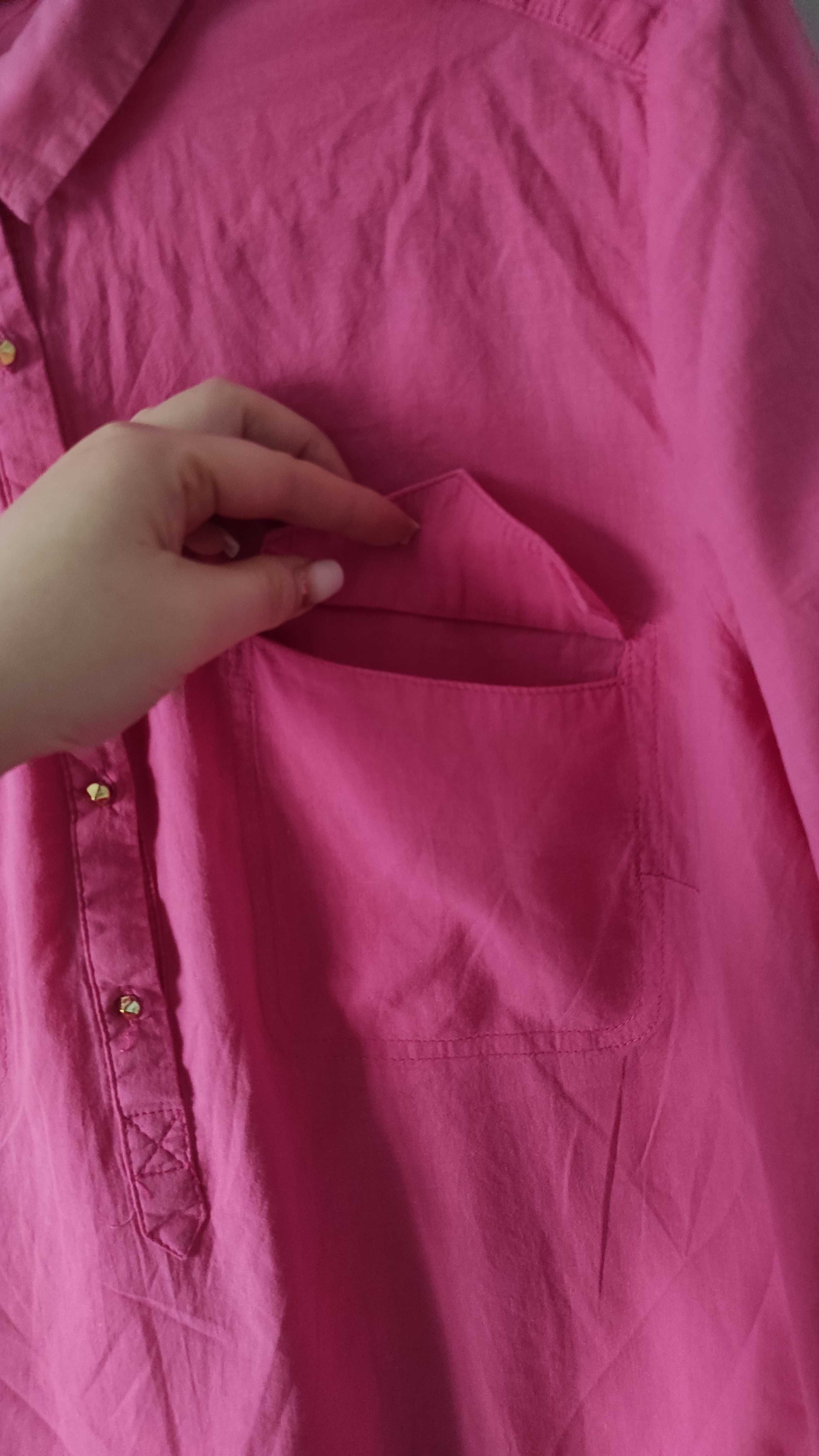Różowa bawełniana koszula damska Reserved z rękawem 3/4 rozmiar M