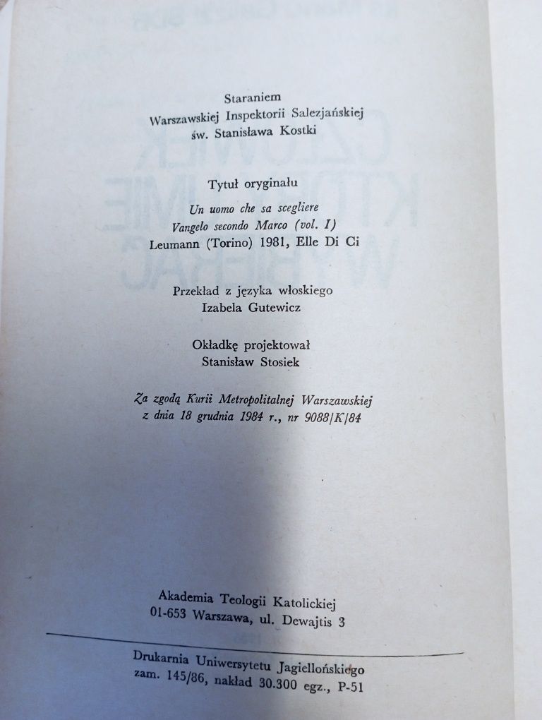Człowiek który umie wybierać, ks Mario Galizzi SDB, Warszawa 1986