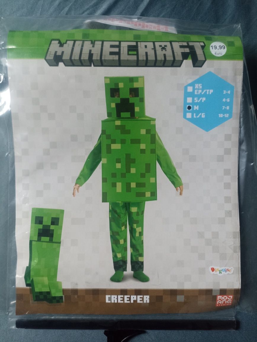 Strój przebranie Creeper Minecraft + złoty miecz.Rozmiar M na 7/8 lat.