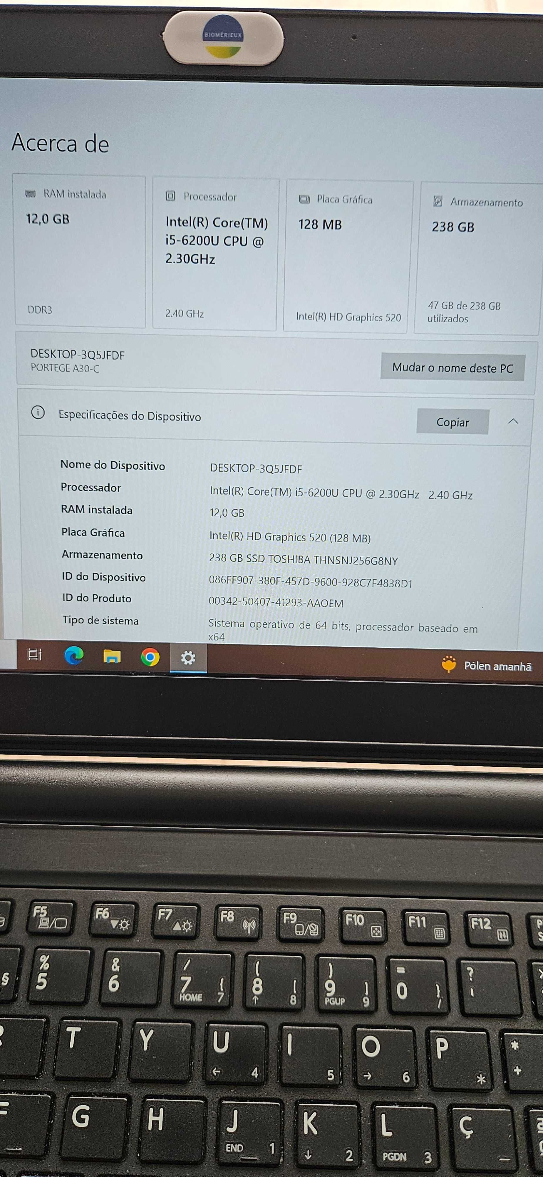 Portátil Toshiba Portege 13.3" 12GB RAM 240GB M2 WIN 10 PRO